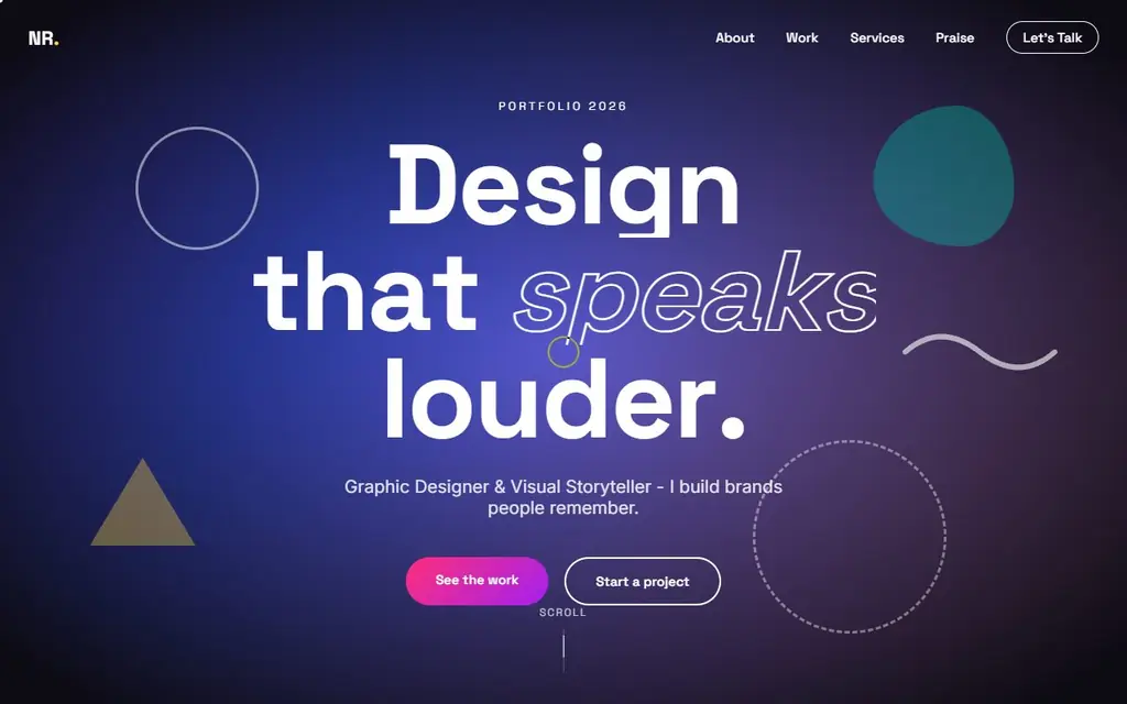 Nova Reyes designer portfolio with the headline Design that speaks louder