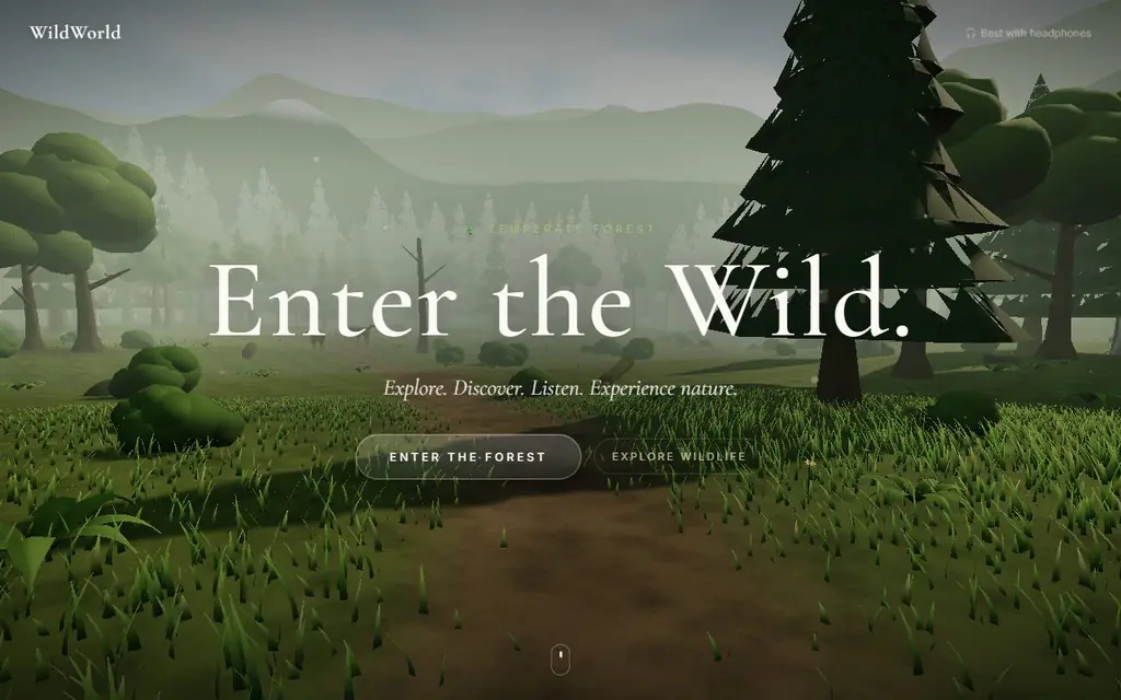 WildWorld: a low-poly forest trail at golden hour