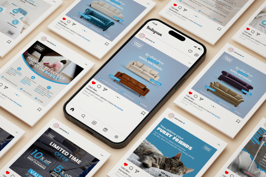 Social media post designs created by Madexify for Clean Crew