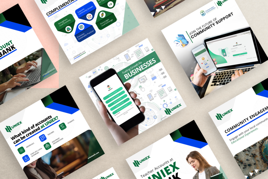 Uniex Bank brand work shown as a mockup, designed by Madexify