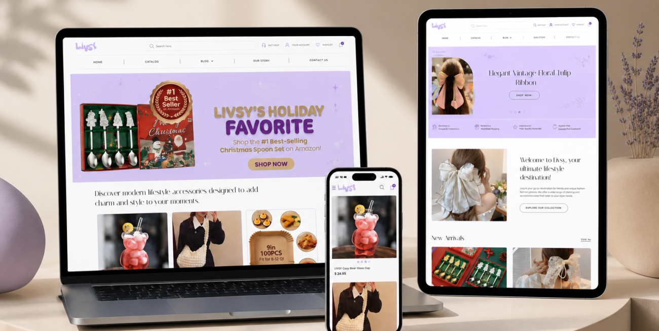 LIVSY lifestyle store shown on a laptop and phone with a holiday gift collection