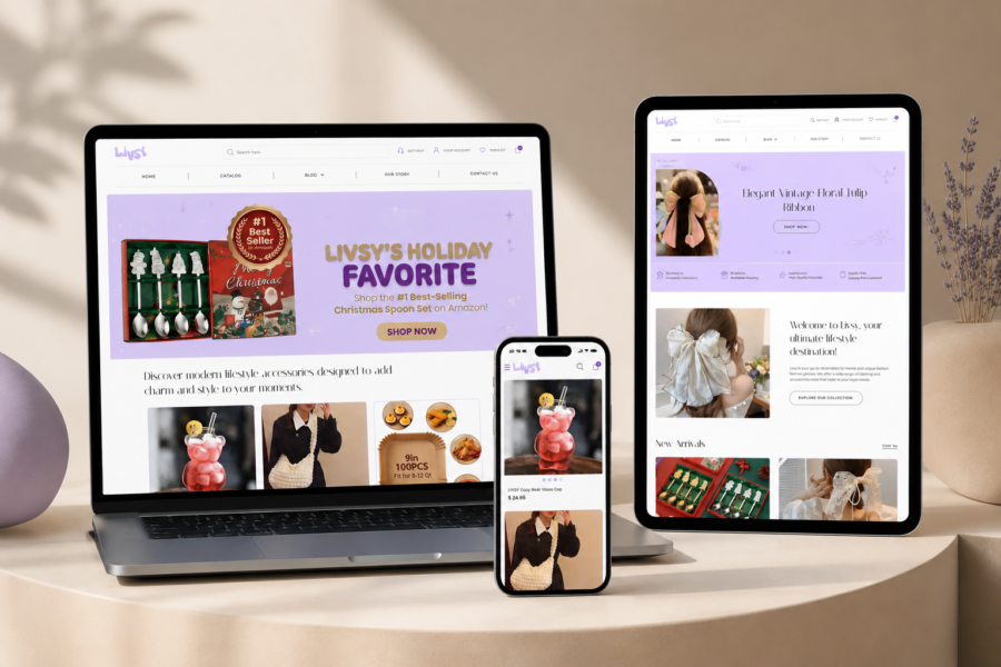 LIVSY lifestyle store shown on a laptop and phone with a holiday gift collection