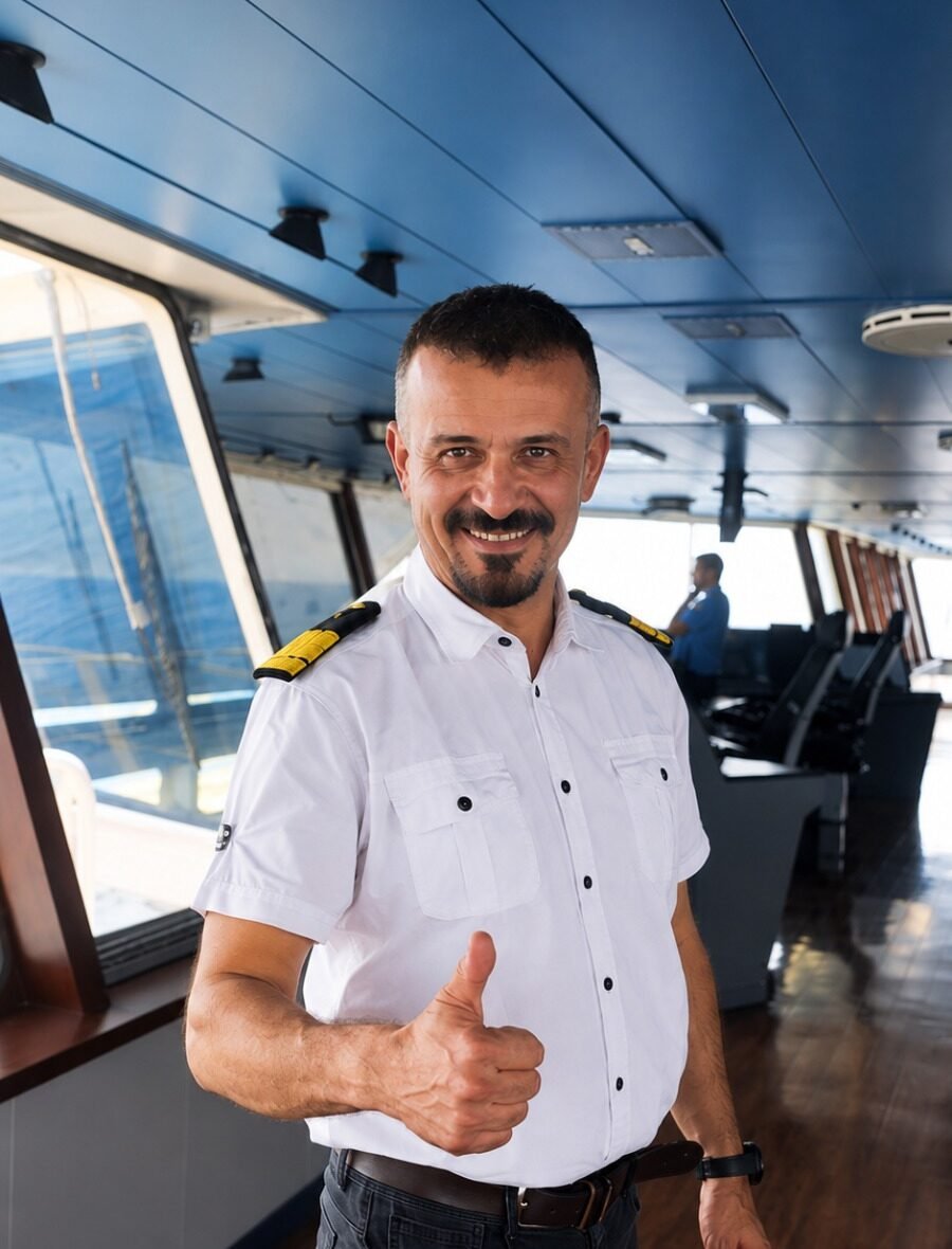 Damir Balabusic, CEO of Monship, on a ship's bridge