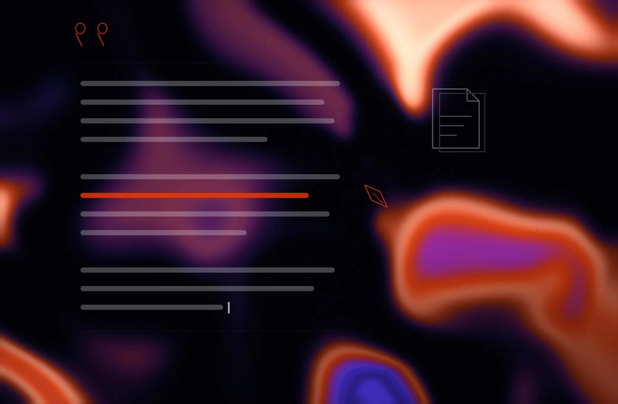 Abstract Madexify artwork of a page of editorial copy with one line highlighted, beside a quotation mark and pen nib