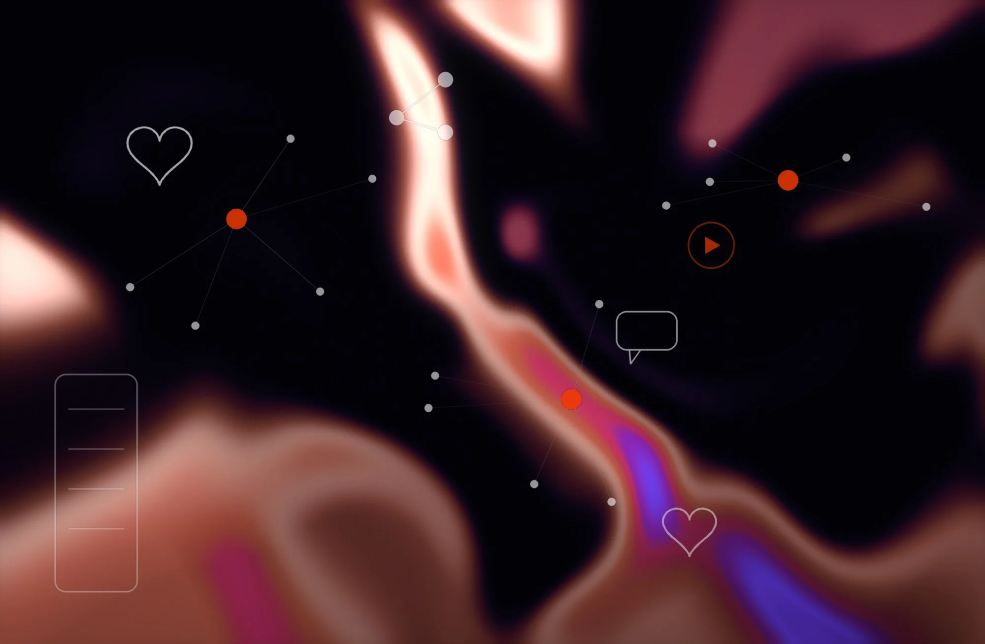 Abstract Madexify artwork of social engagement - a phone frame surrounded by heart, play and share icons