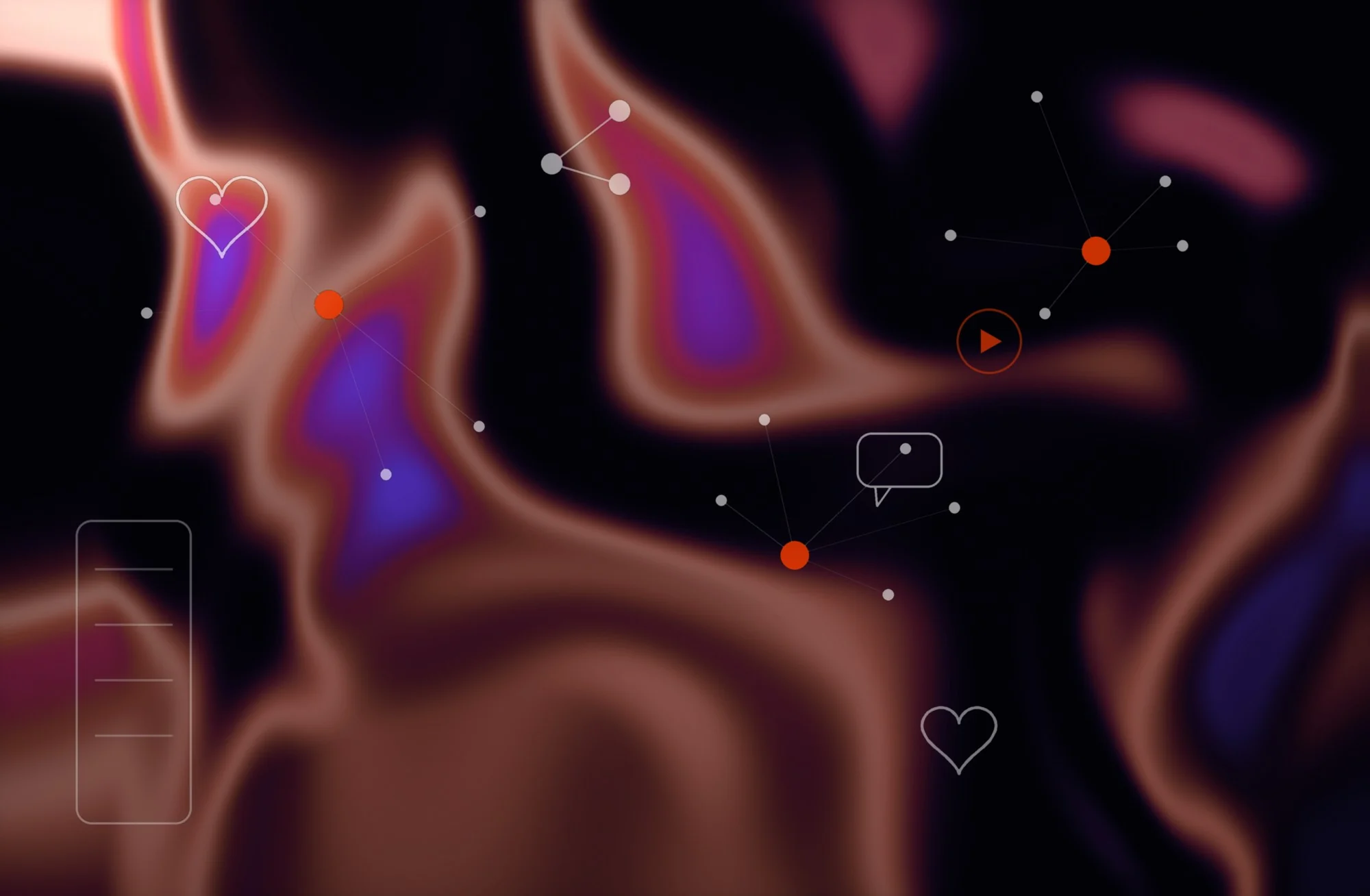 Abstract Madexify artwork of a social media network - linked hubs with like, comment and share icons