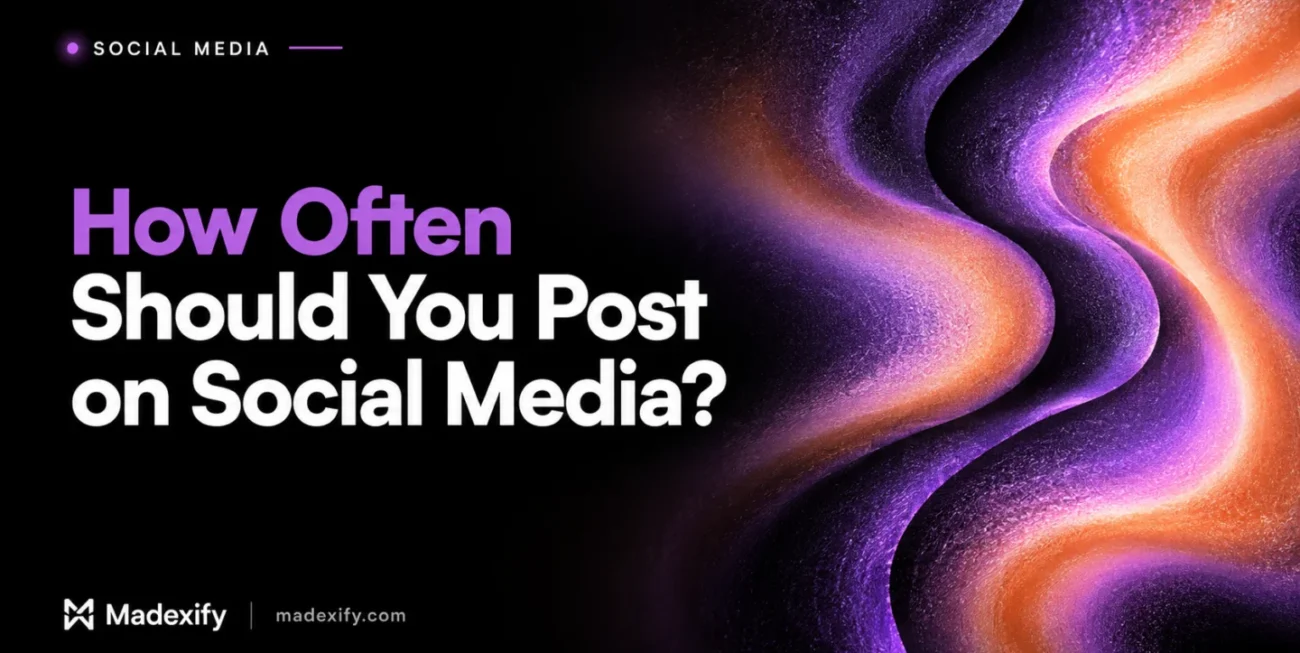 How often should you post on social media? Purple and apricot rhythmic folds.
