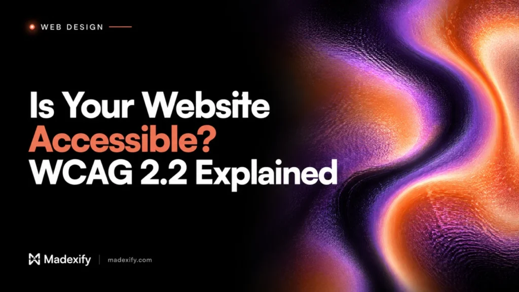 Is your website accessible? WCAG 2.2 explained, with luminous coral and violet arches.