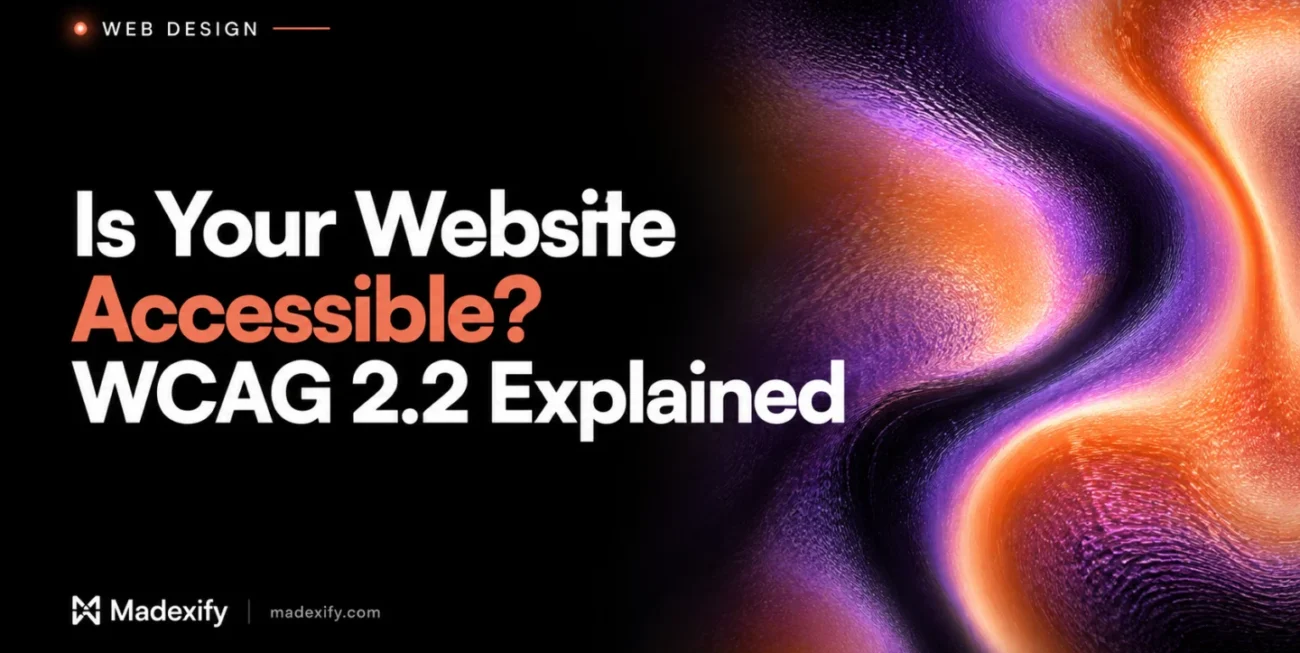 Is your website accessible? WCAG 2.2 explained, with luminous coral and violet arches.